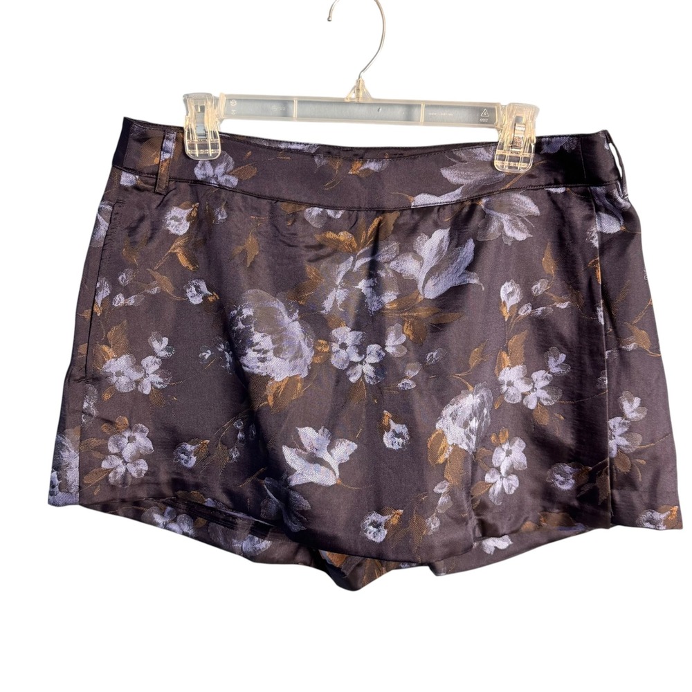 Anthropologie Floral Satin Jacquard Skort Coquette Dark Academia Quiet Lux Sz 14